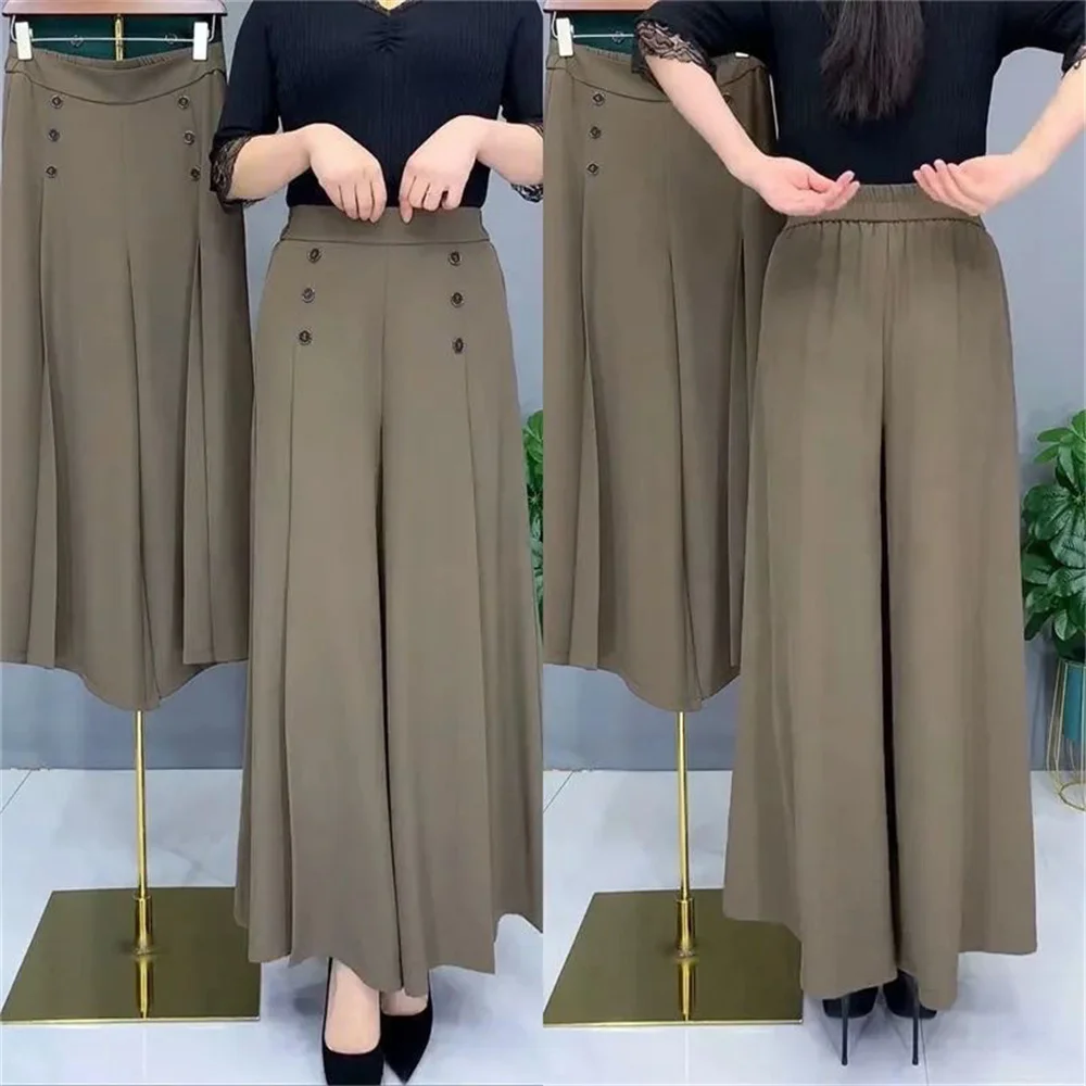 2024 summer cool loose big foot slouching pants fashion 100 slouching wide leg culottes high waist slimming temperament women's