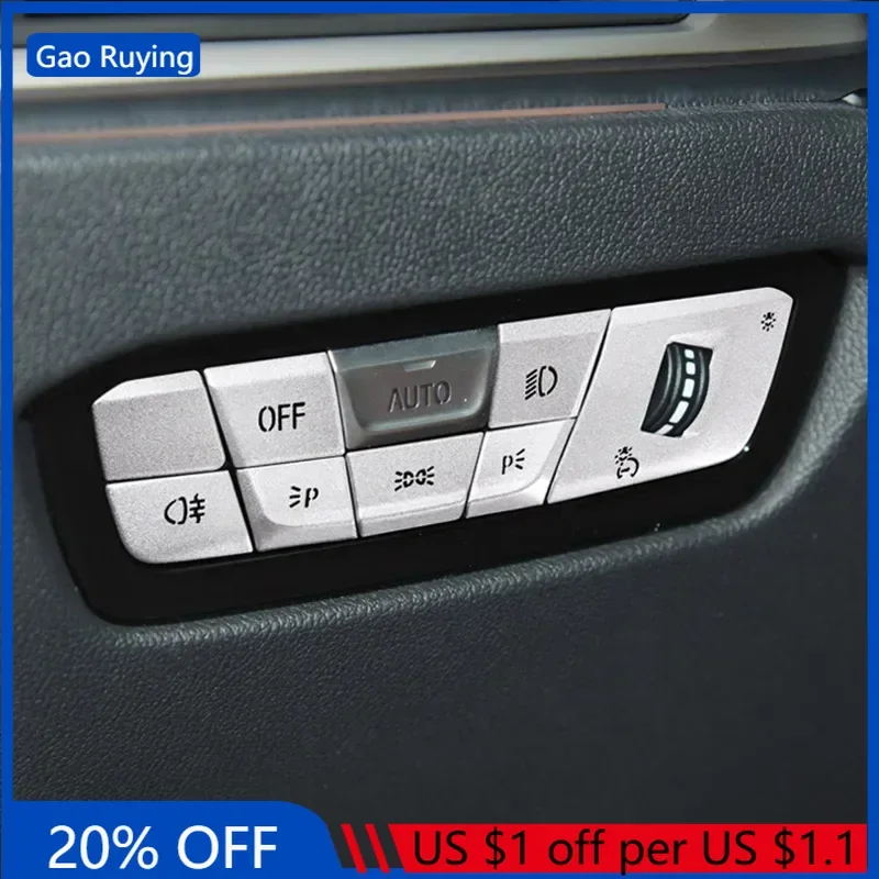 

Gao Ruying For BMW 3 Series G20 G28 20-24 Aluminum Alloy Silver Car Headlight Switch Buttons Cover Trim Interior Car Accessories