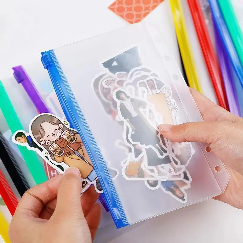 6Pcs/12Pcs  A6 Binder Pockets Binder Zipper Folders for 6-Ring Notebook Binder Waterproof PVC Leaf Pouch Document Filing Bags