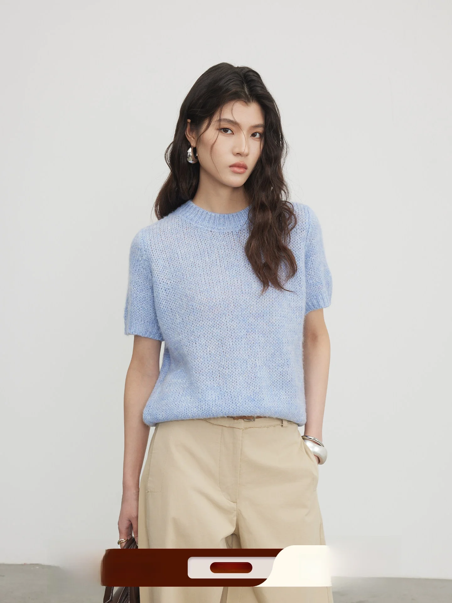 

KEARA Korean Style Short Sleeve Knitted Wool Sweater Women's Spring White Enhancing Minimalist Design Sensation Top
