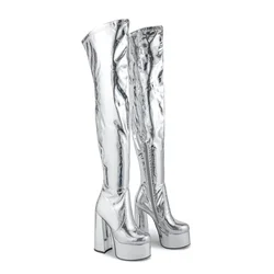 2024 New 14cm Thick Heel Over Knee Length Boots Steel Pipe Dance Bar Sexy Zipper Boots Waterproof Platform Thigh Boots 35-45