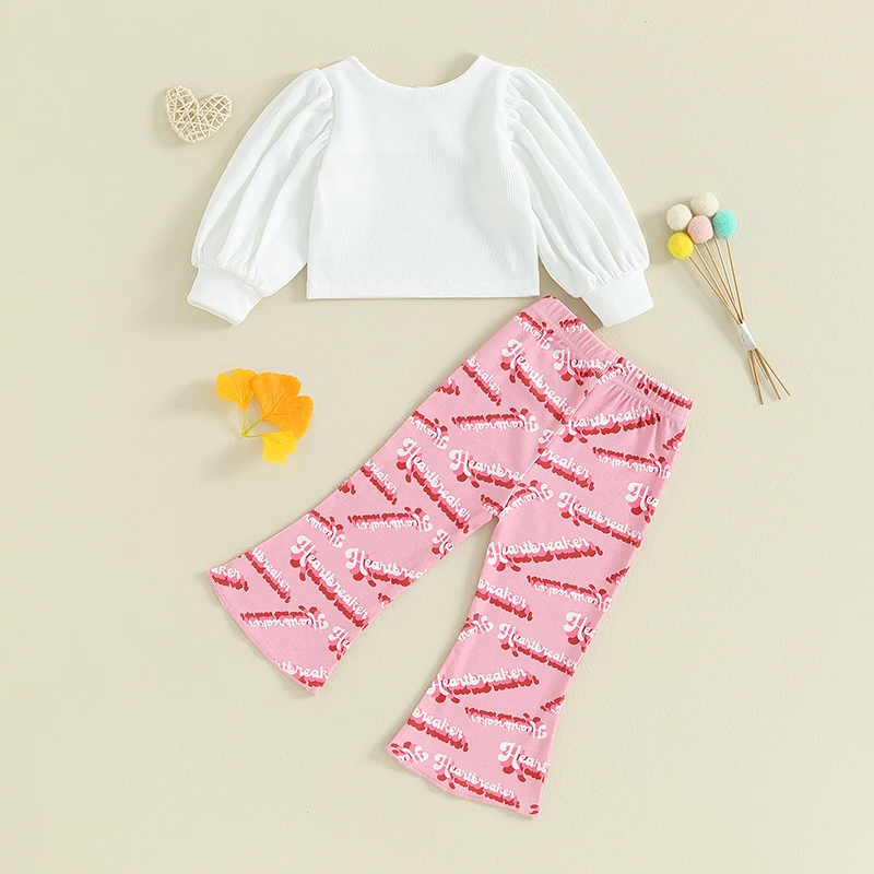 Completi da 2 pezzi per neonata Top a maniche lunghe con stampa a cuore e pantaloni svasati in vita elastica Set di abbigliamento per San Valentino