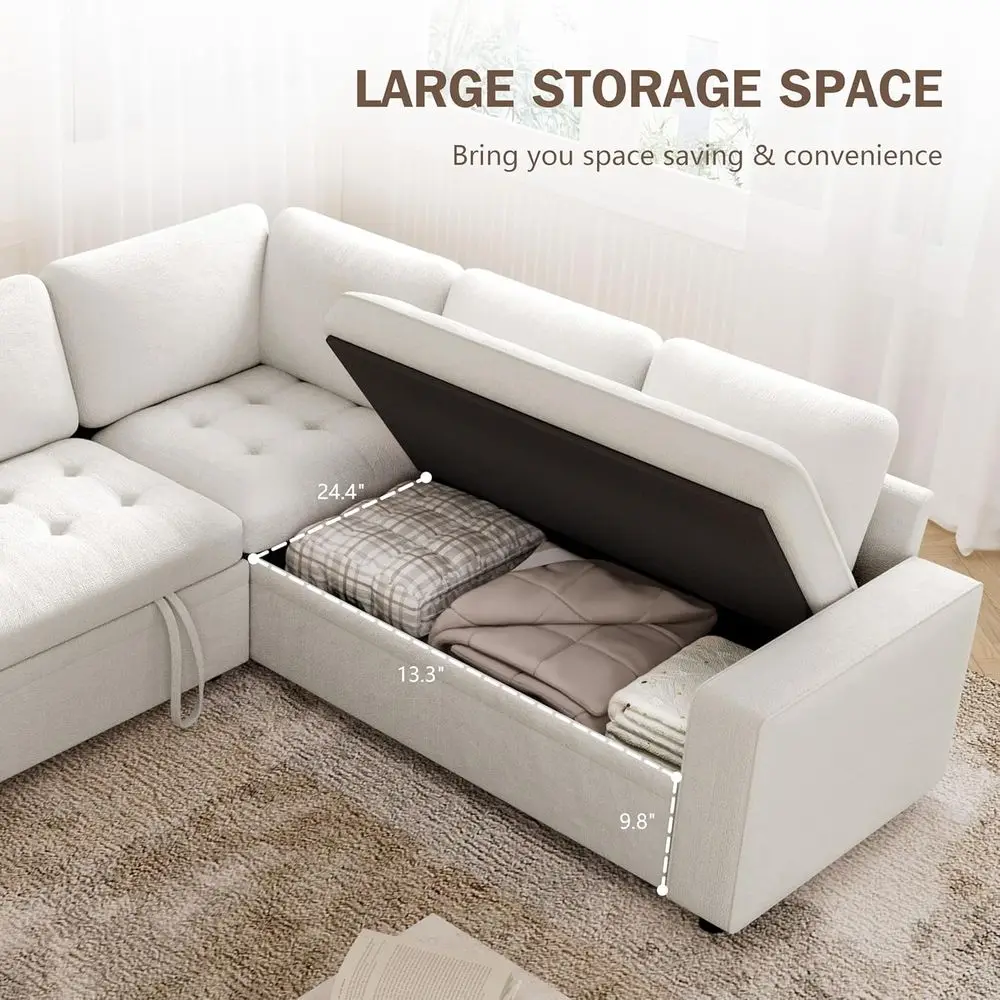 85 U-Shaped Sectional Sofa with Pull-Out Bed, Chenille Fabric, USB Ports, Reclining Seats, Storage, and Easy Assembly