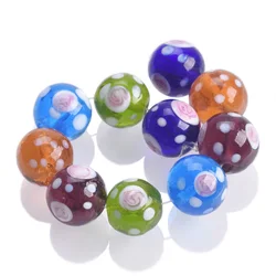 10pcs Round 14mm Spots Pattern Handmade Lampwork Glass Loose Beads for Jewelry Making DIY Crafts Findings