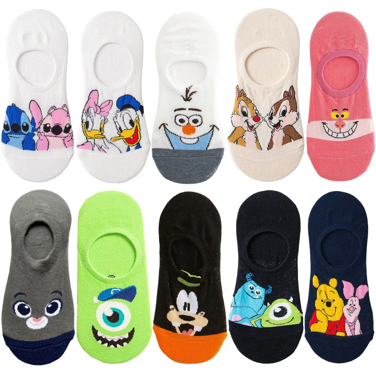 10pairs MINISO Disney Cartoon Anime Socksmen Women Short Boat Invisible Socks Novelty Funny Calcetines