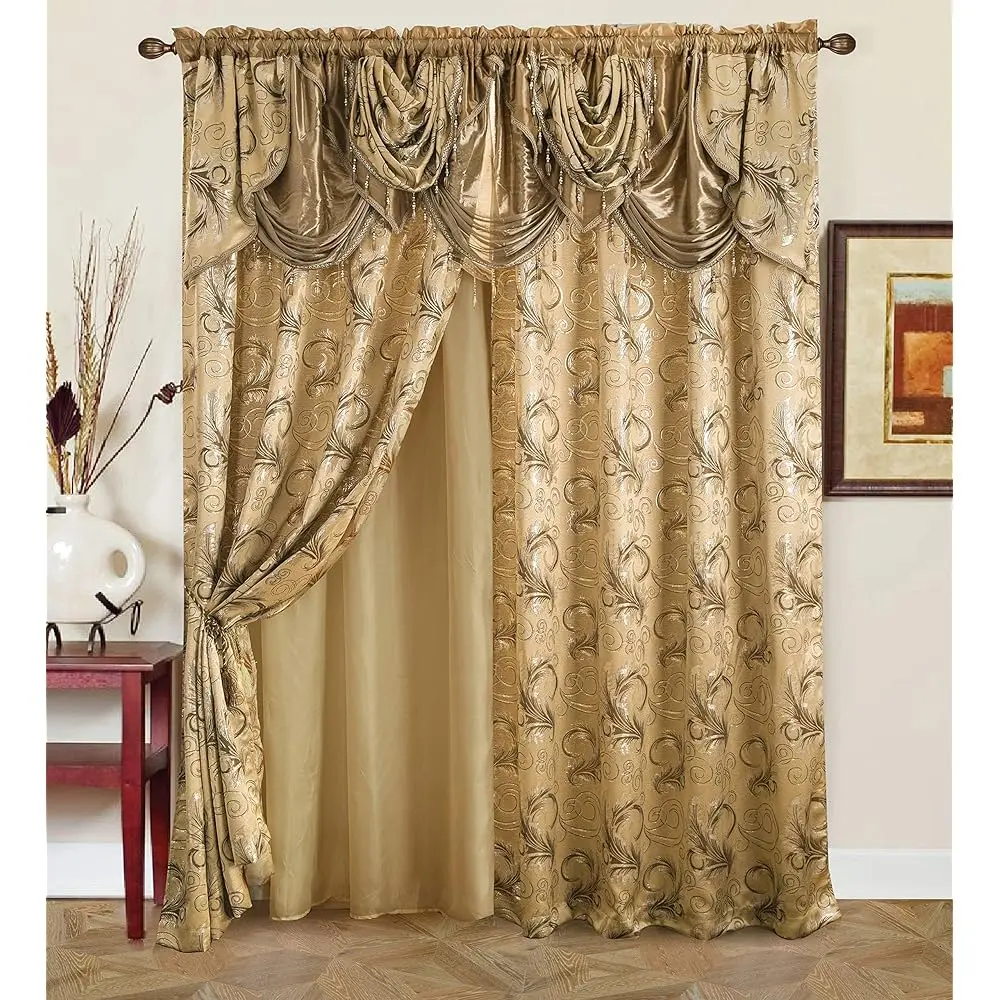 

Жаккардовые роскошные шторы Taupe (2 шт.) с ламбрекеном и подкладкой для спальни, гостиной, столовой, 55x