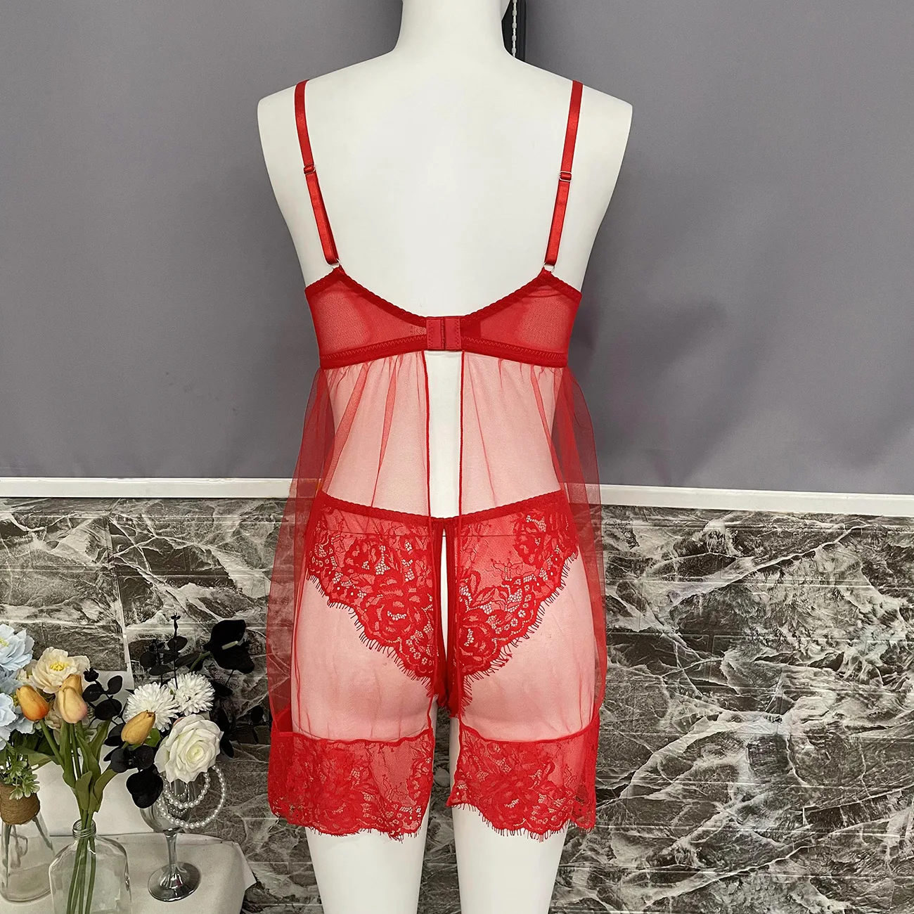 ثوب نوم مثير للنساء 2025 ملابس داخلية مثيرة شفافة من خلال مجموعة بيجامات شبكية ملابس داخلية نسائية جذابة ملابس نوم ساخنة فستان سهرة #5