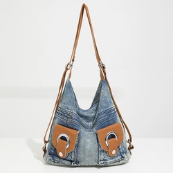 Denim Casual Shoulder and Crossbody Bags Zipper Versatile Large Capacity Backpack for Women 2024 Fashion Tote Designer New Style