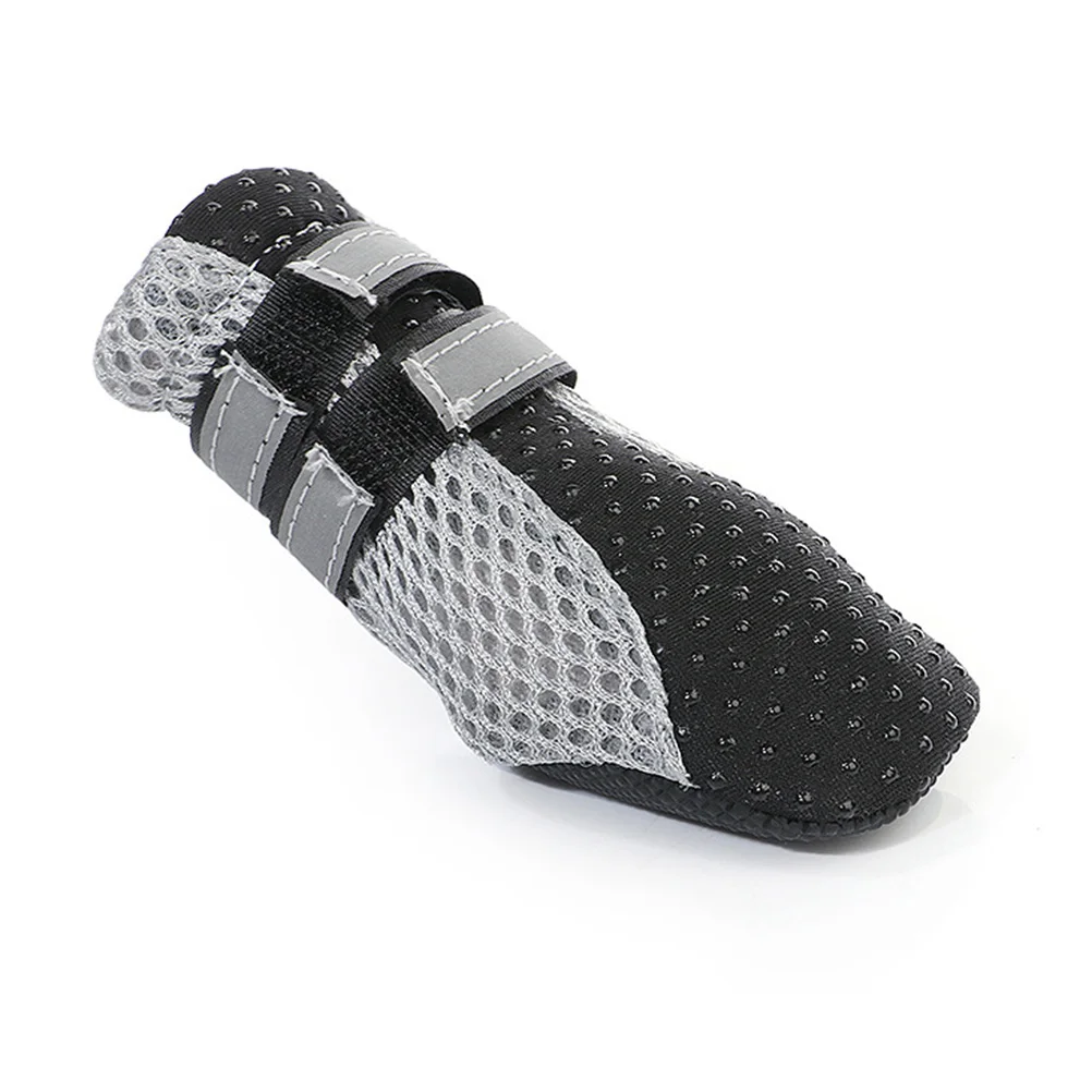 

4Pcs Dog Walking Shoes with Reflective Trim Breathable Net Cloth Diving Material Upper Non-Slip Rubber Sole Pet Night Safety
