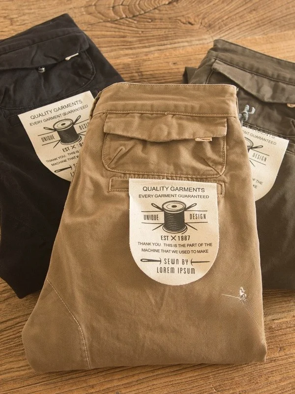 

Повседневные рабочие брюки в стиле ретро, мужские осенние длинные брюки из чистого хлопка, прямые брюки цвета хаки, удобная посадка, всесезонные