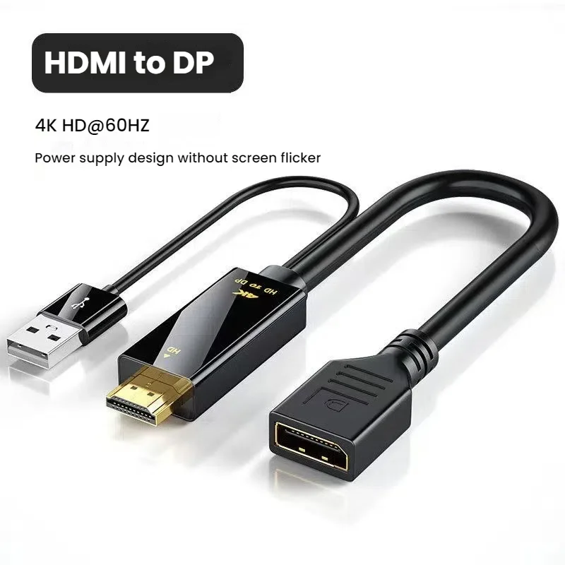 كابل محول نشط عالي السرعة 4k @ 60 هرتز HDMI ذكر إلى Displayport أنثى مع طاقة USB لأجهزة الكمبيوتر المحمول