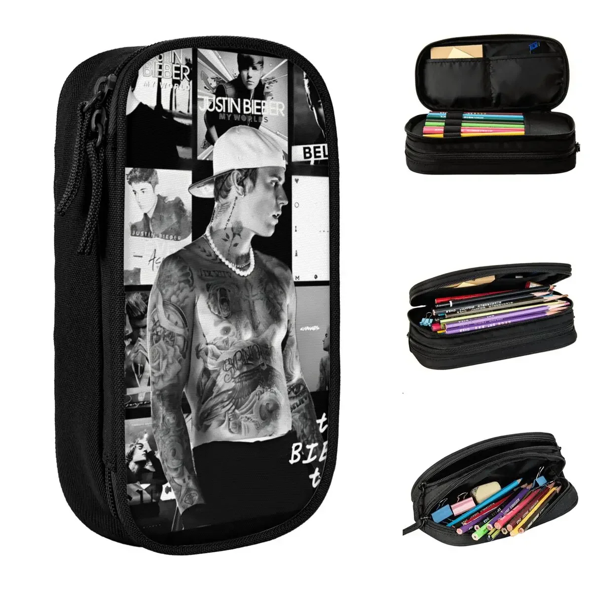 

New Retro Justins Biebers Pencil Case Pencil Box Pen Holder for Girls Boys Large Storage Bag Students School Gifts Stationery