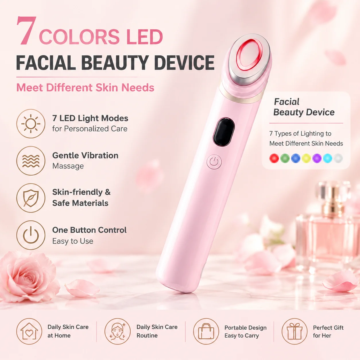 7 Color Light Booster Skin Care Facial Home Beauty Device Facial Skin Care Tools Anti Aging Lift Face Care Glow Routine