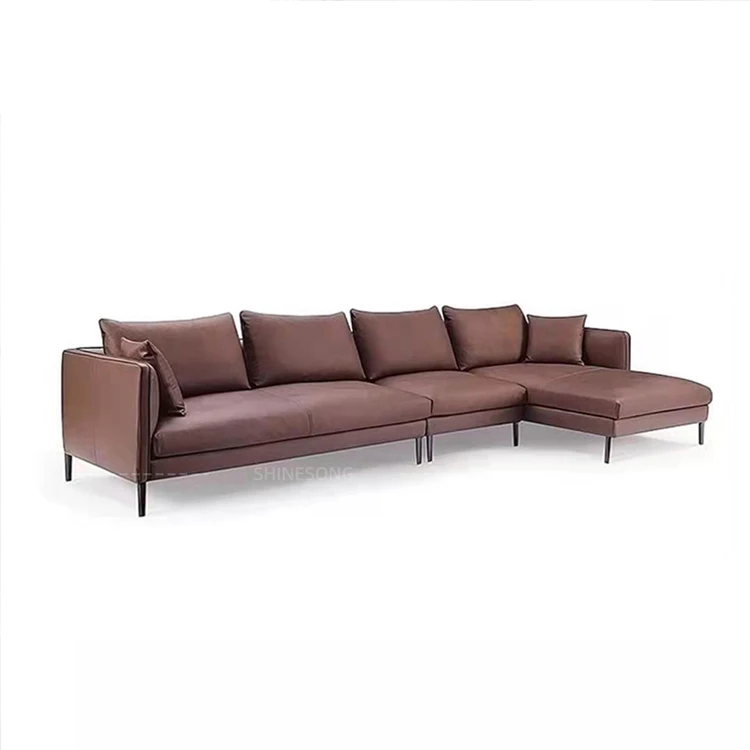 Modern Furniture Sectional Sofa Leather Hotel Wedding Brown Upholstered Couch Wooden Frame Sofa Set