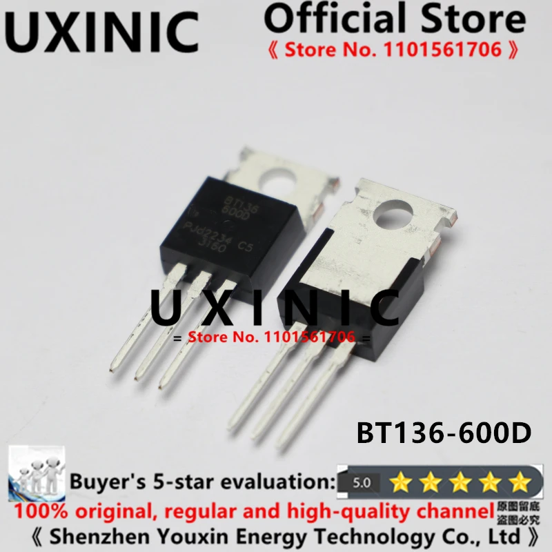 UXINIC 100% New Imported OriginaI  BT136 BT136-600D  TO-220 Triac Three 600V 4A Terminal