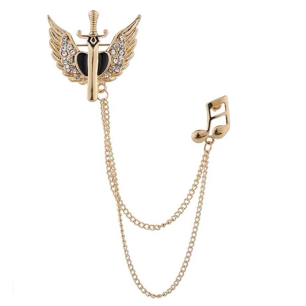 Vintage Swords Notes Brooch for Men Retro Brave Poet Angel Wings Heart Tassel Brooches Pins Jewelry Boyfriends Gift 2025