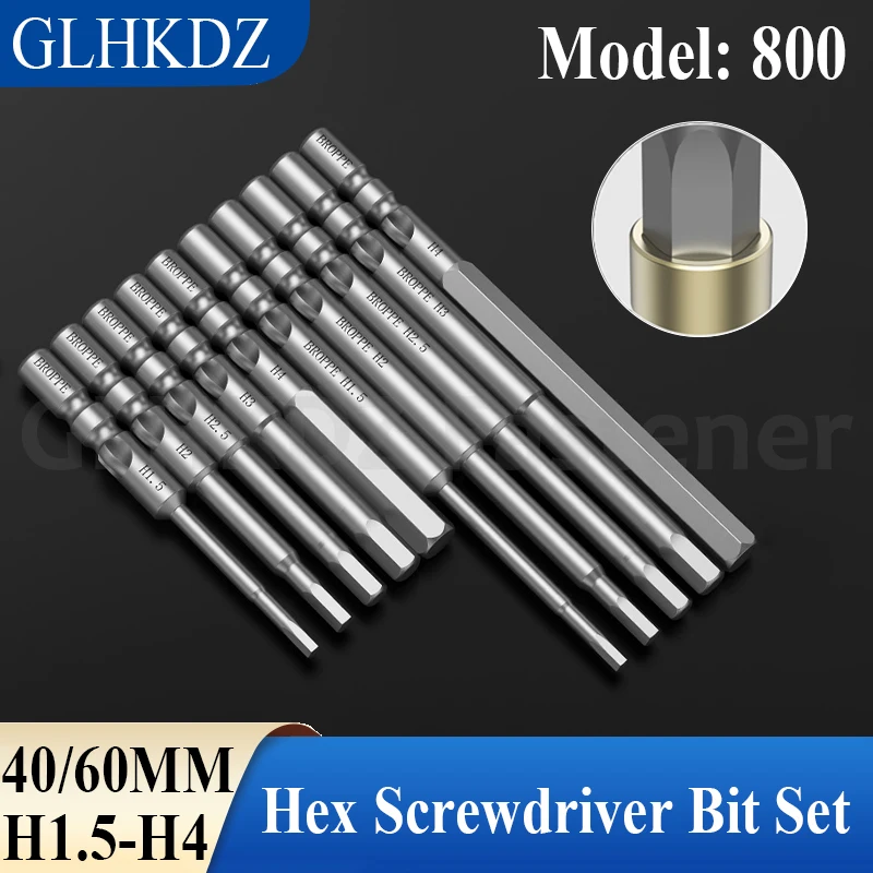 

40/60mm 800 Electric Hex Screwdriver Bit Set 4mm Round Shank Allen Bits Magnetic Driver Bits Hex Bits H1.5 H2 H2.5 H3 H4