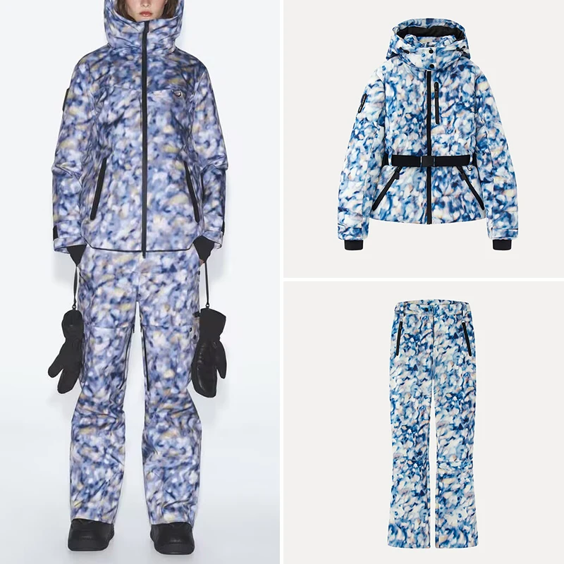 

Z Women's Winter Faionable Personali Cotton down Pants Long Sve Zipper Hooded Two-Piece Set Polyester Fiber