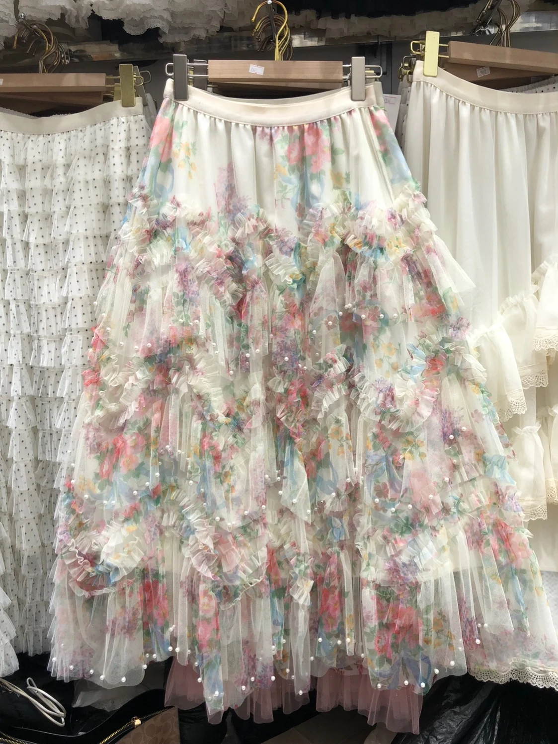 

Модная женская юбка-полусолнце с высокой талией, утягивающая, с цветочным кружевом и бисером, в стиле A-Line, для весны и лета