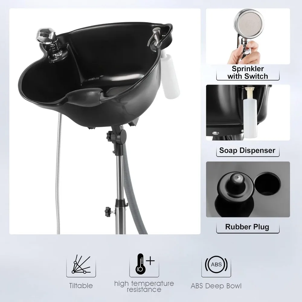 Portable Salon Sink with Adjustable Height and Drainage Outlet; Spray Nozzle with Switch, Wash Basin, Sand Dragon Chair