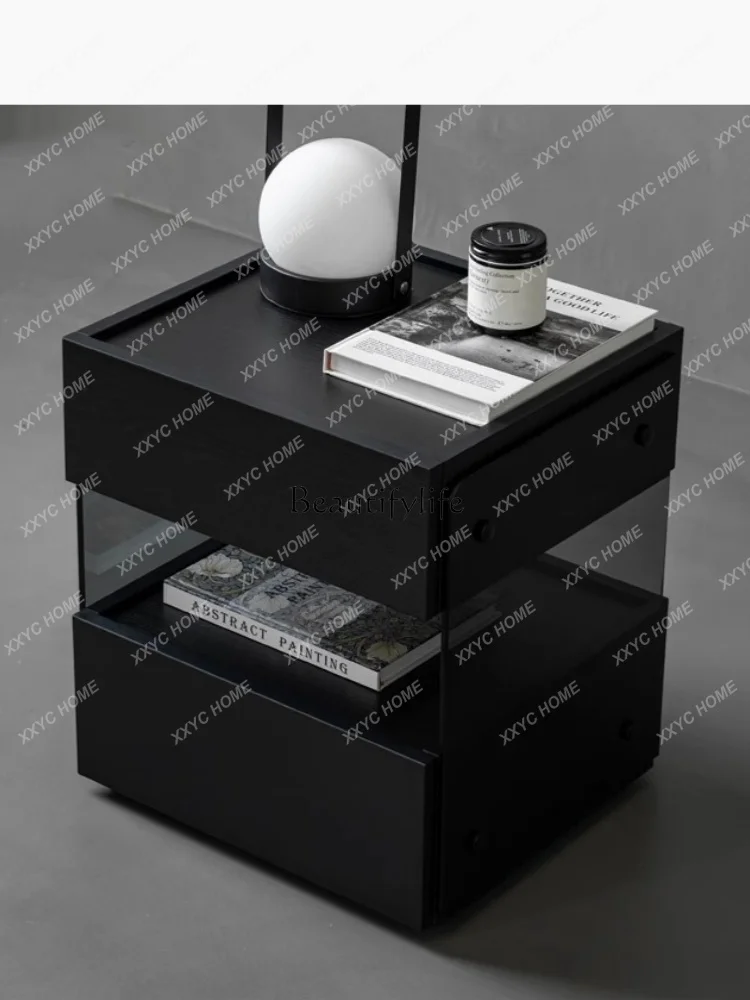 Italian Minimalist Bedside Table Nordic Style Suspension Modern Minimalist Glass Bedside Storage Storage Cabinet