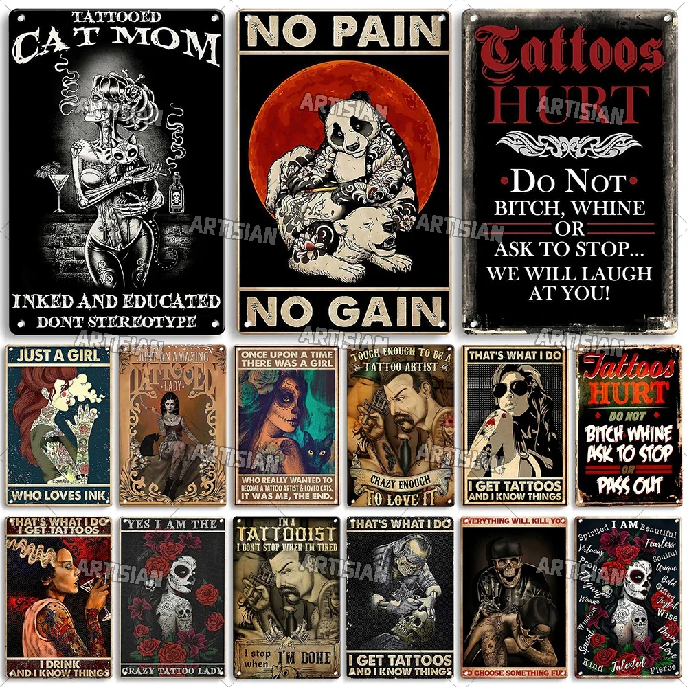 Artisian Tattoo Metal Poster Job Tin Sign Hobby Vintage Decorative Plaque Wall Decor Garage Bar Pub Club Hotel Cafe Kitchen Home