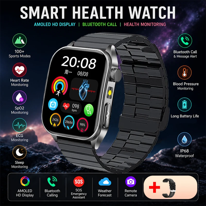 2026 New 650nm Laser Therapy Blood Fat Uric Acid Blood Pressure Smart Watch ECG Precise Health Monitor Smartwatches For Men image 3