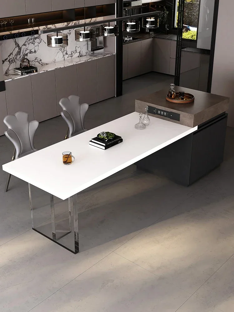 Italian minimalist island dining table integrated household customizable rock slab table kitchen multi-functional guide
