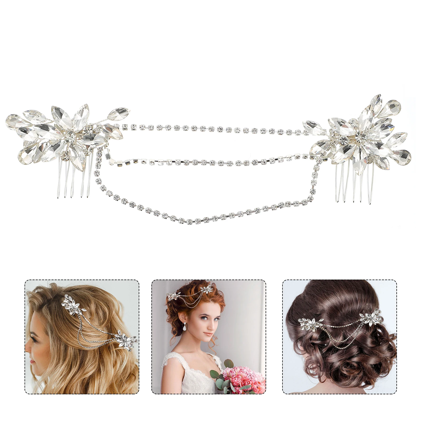 

Rhinestone Hair Comb Women Bridal Jewelry for Wedding Party Double Toppers Elegant Bride Hair Piece Special Occasions