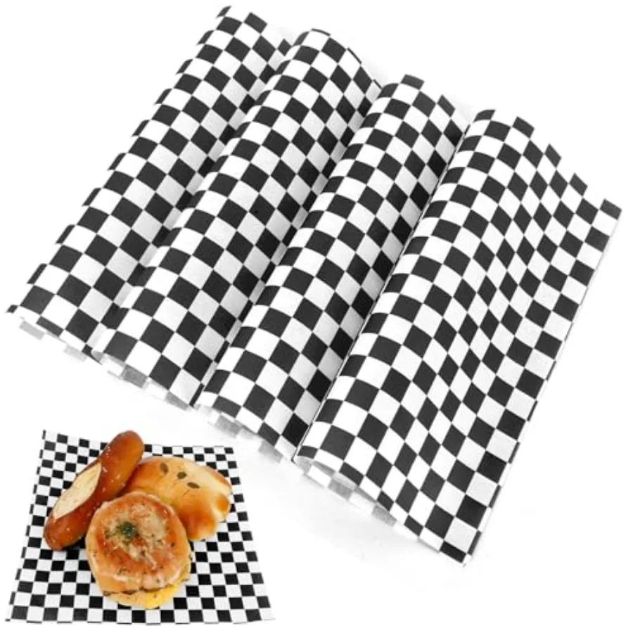 200 Pcs Wax Paper Sheets for Food Deli Wrap Paper Sheets 8.5x8.5"Food Basket Liners Checke Square Sandwich Wraps for Burgers Br