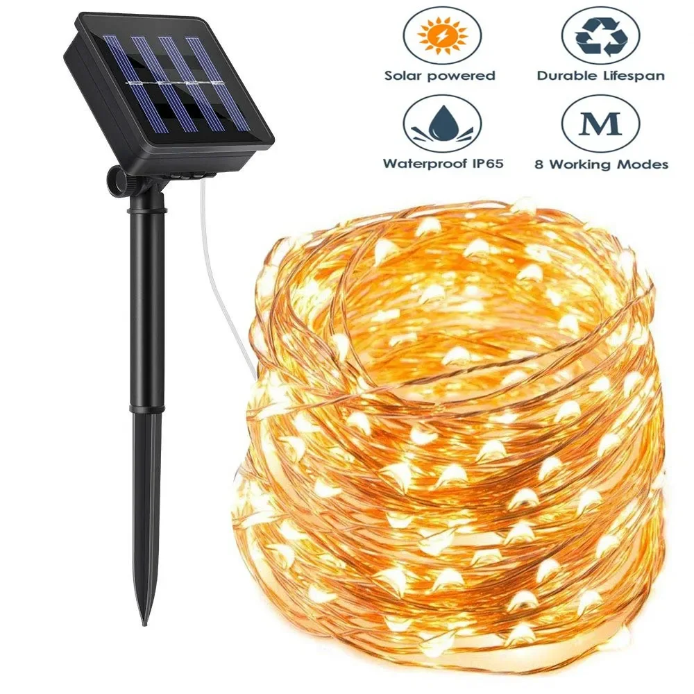 

1pcs LED Solar Light Outdoor 5M 10M 20M Flash Fairy Lamp 8 Modes 100/200leds Holiday Christmas Decoration for Home Street Garden