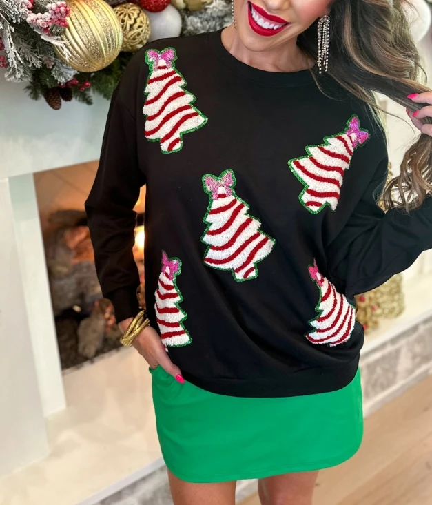 Christmas Tree Sequined Casual Loose Top Crew Neck Casual Sweatshirt for Winter & Fall 2025 Autumn Winter New Fashion Casual