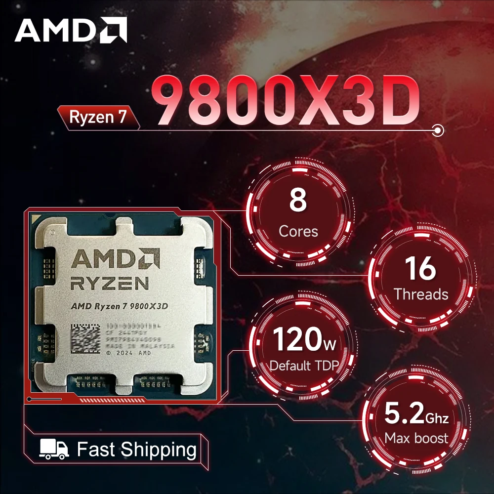 

AMD Ryzen 7 9800X3D 4.7GHz 8-Core 16-Thread R7 9800X3D Socket AM5 4NM L3=96M Processor 120W DDR5 No Fan