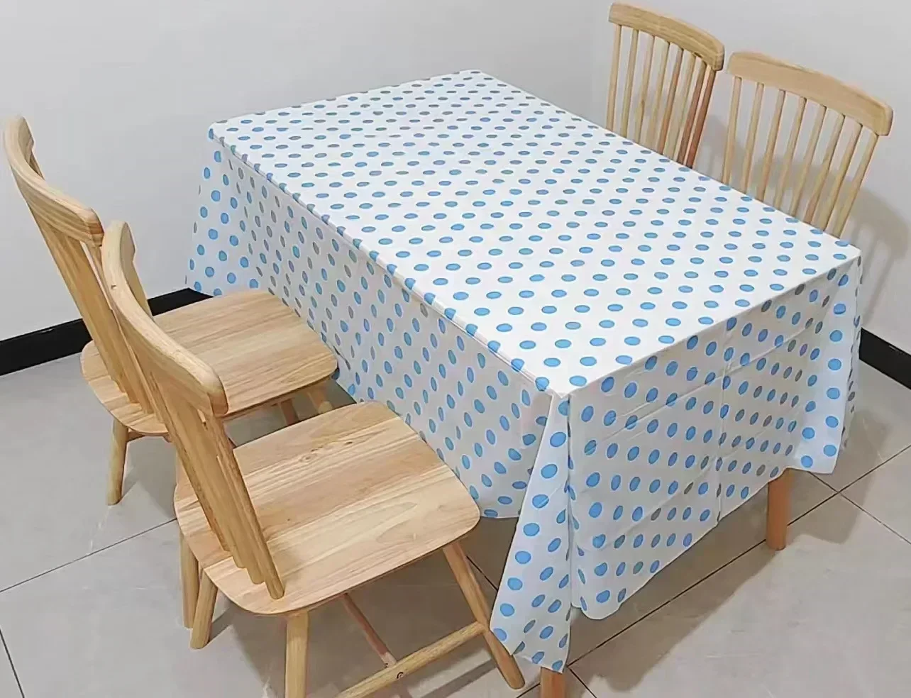 

Rectangular home table cloth with polka dots skyblue