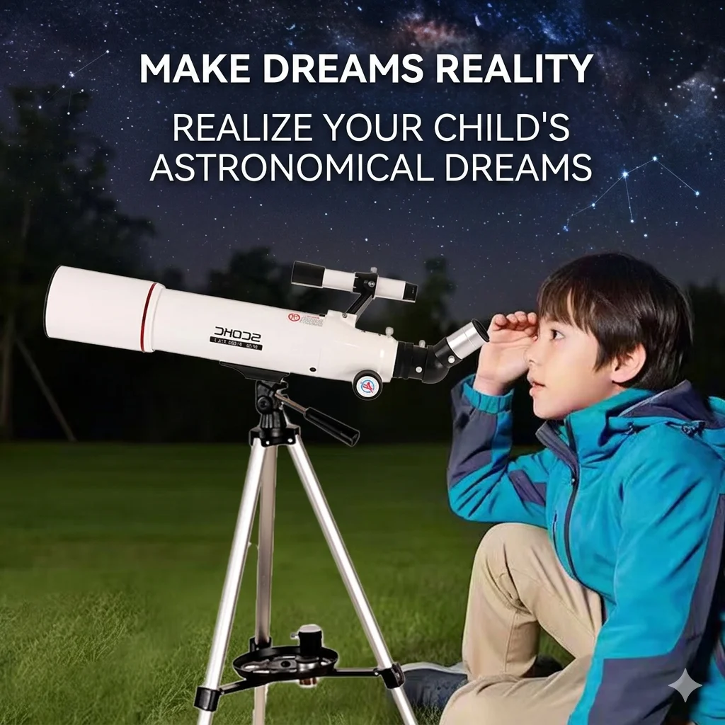 80mm Aperture Refractor Astronomical Telescope 500mm Focal Length HD Professional Monocular with Tripod for Star Gazing Camping