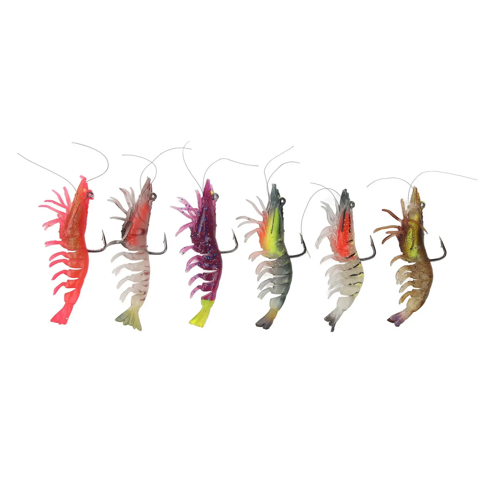 9cm Soft Luminous Shrimp Bait with Hook, 6 Colors for night Fishing