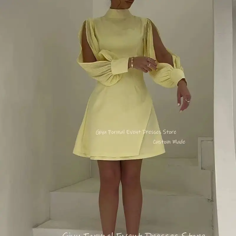 

Giyu High Neck Mini Short Party Prom Dress Long Sleeves Cocktail Dress Arabic Women Night Event Dress Robe de soiree