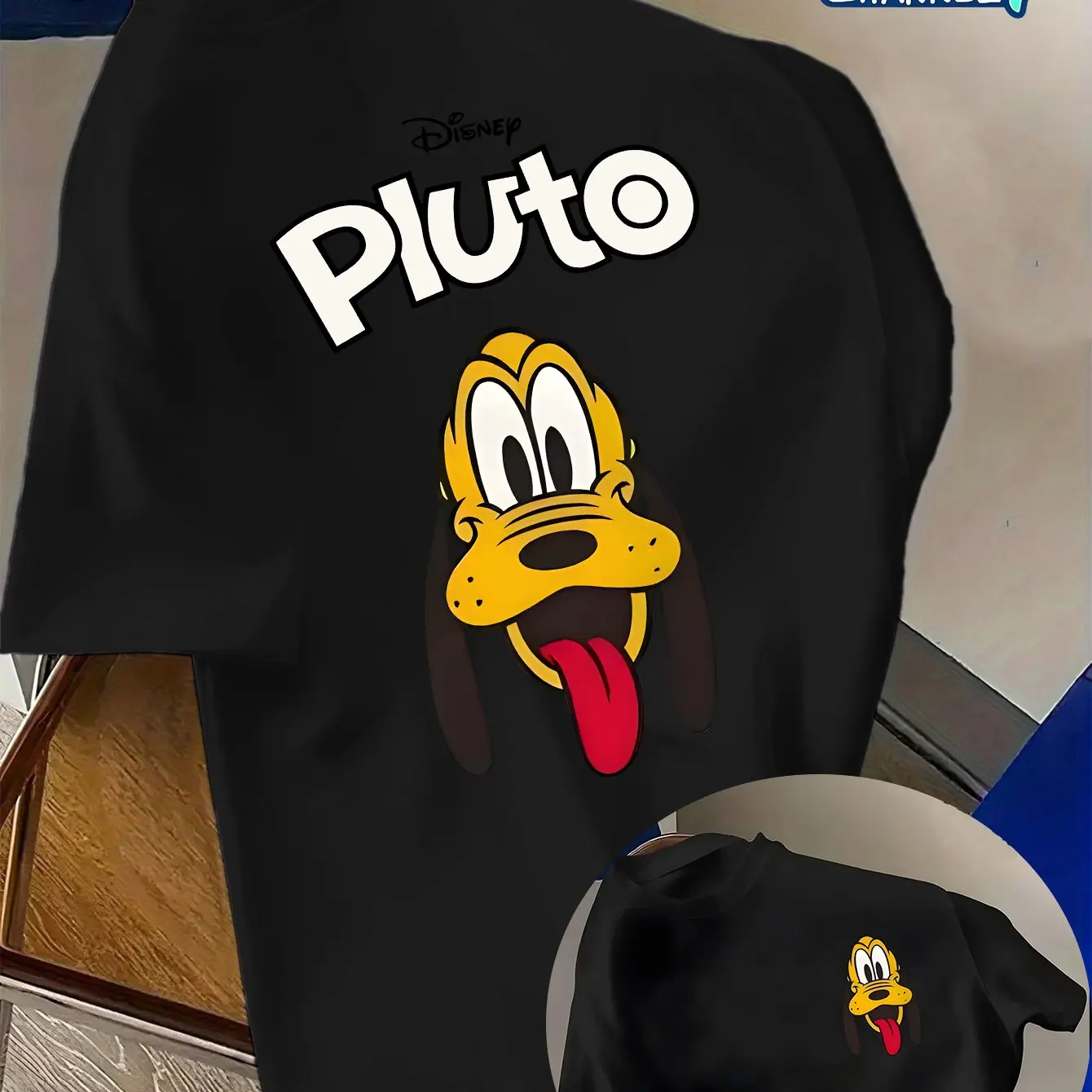 تي شيرت رجالي بنمط ديزني بلوتو للترفيه اليومي والأنشطة المخصصة للجنسين من القطن بأكمام قصيرة ملابس خروج كبيرة الحجم