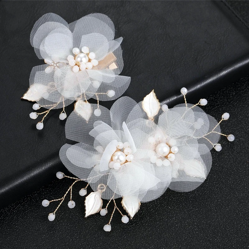 

2 шт./компл., заколки для волос с белым цветком, свадебные зажимы, жемчуг, свадебные украшения для волос, женские аксессуары ручной работы, заколки для волос