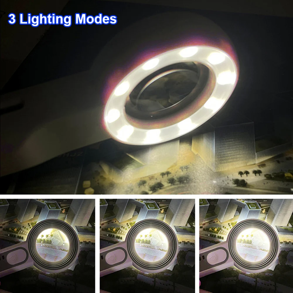 Imagem -04 - Lupa Portátil com Luz Lupa com Led Lupas Recarregáveis para Leitura de Idosos Degeneração Macular Explore Moedas