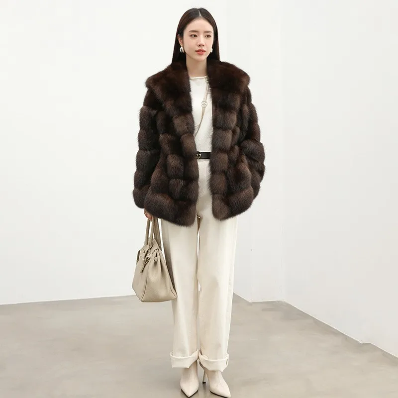 A new style of purple mixed fur coat and fashionable hooded overcoat for women