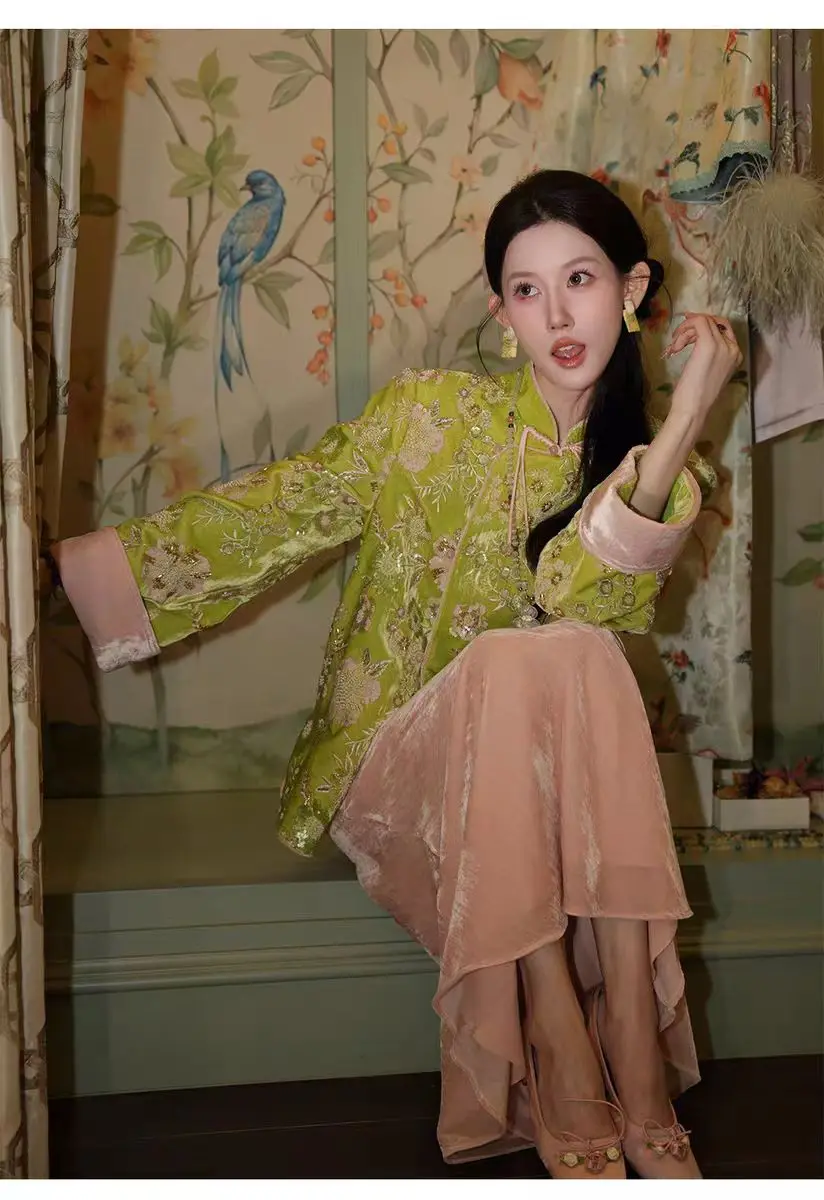 Lente- en herfstkwaliteit Nieuwe collectie Opstaande kraag Handgemaakte knoop + elegante damesjas in contrasterende kleur S-XL