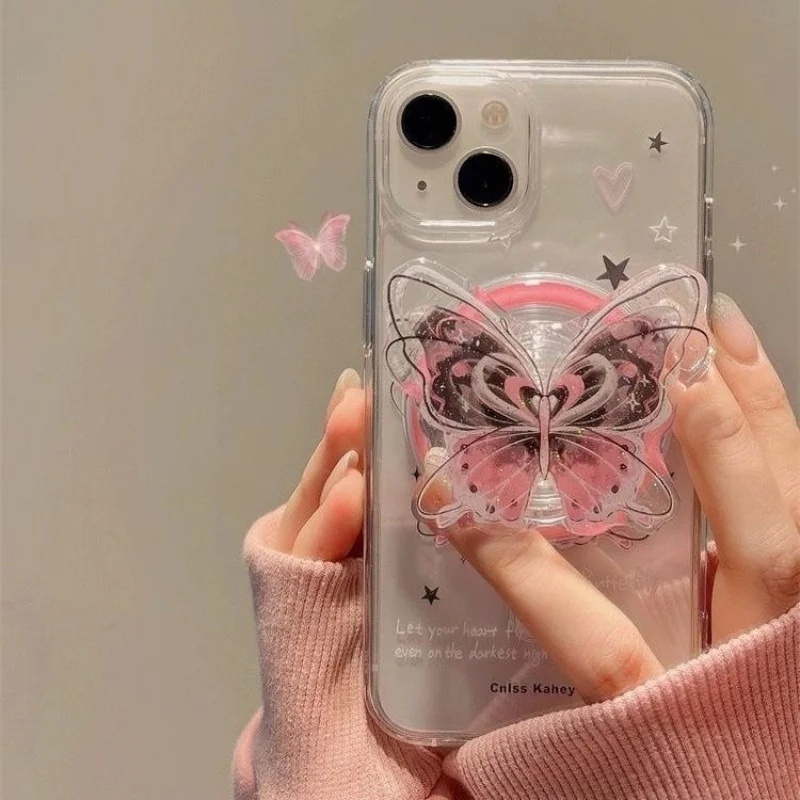 الكورية INS لطيف فراشة المغناطيسي قوس قبضة الهاتف توك تقف دعم آيفون جوجل العالمي ل Magsafe حامل هاتف