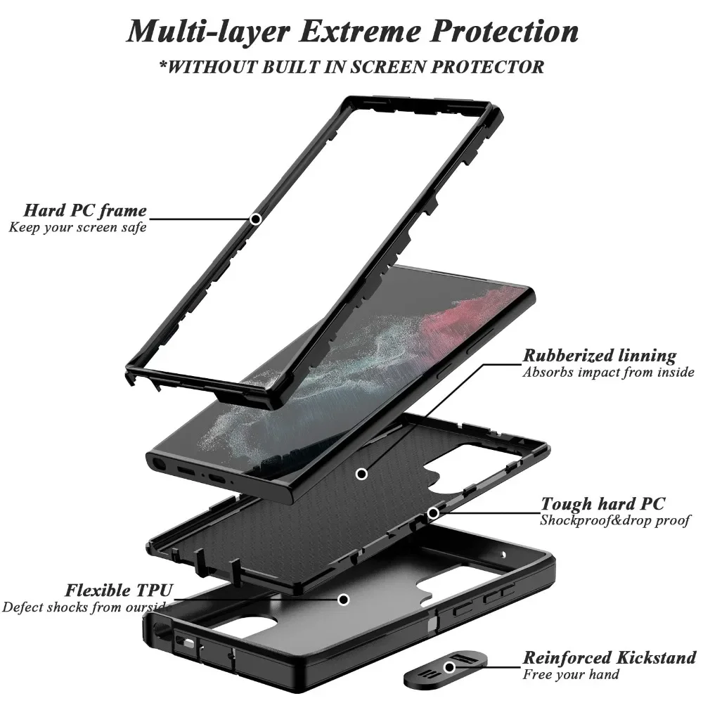 Case For Samsung Galaxy S24 S23 Ultra Plus S22 Ultra Plus A54 A53 A14 A53 5G Heavy Duty Rugged Protective with Kickstand Cover