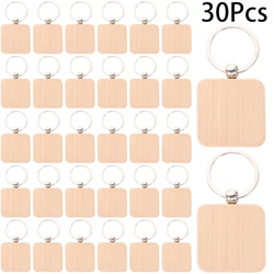 30Pcs Blank Wooden Key Chain Wood Keychain Key Ring Key Tags