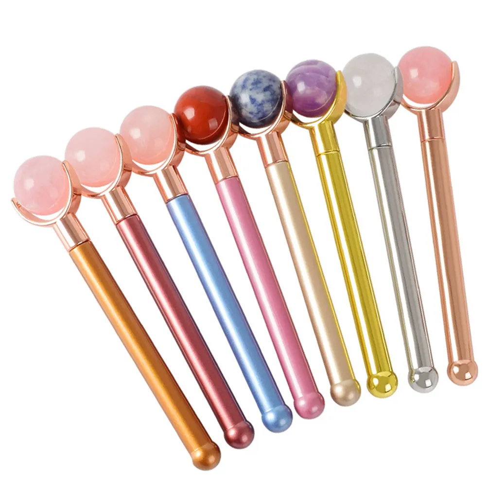 Facial Massage Roller Rolling Head Rose Gold Metal Handle Handmade Skin Care Tool for Anti Aging Depuffing Relaxation