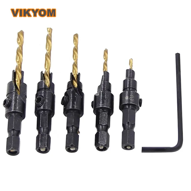 Woodworking Hole Opener 4-piece Set Titanium-plated Hexagonal Handle Hardware Tool Countersunk Drill Bit Drilling And Reaming