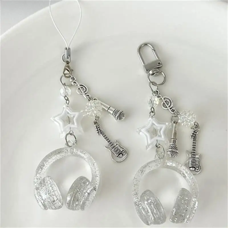 لطيف بريق سماعة على شكل المفاتيح ستار الغيتار ميكروفون قلادة سلسلة هواتف الحبل جرلي ظهره سحر حقيبة معلقة الهدايا #5