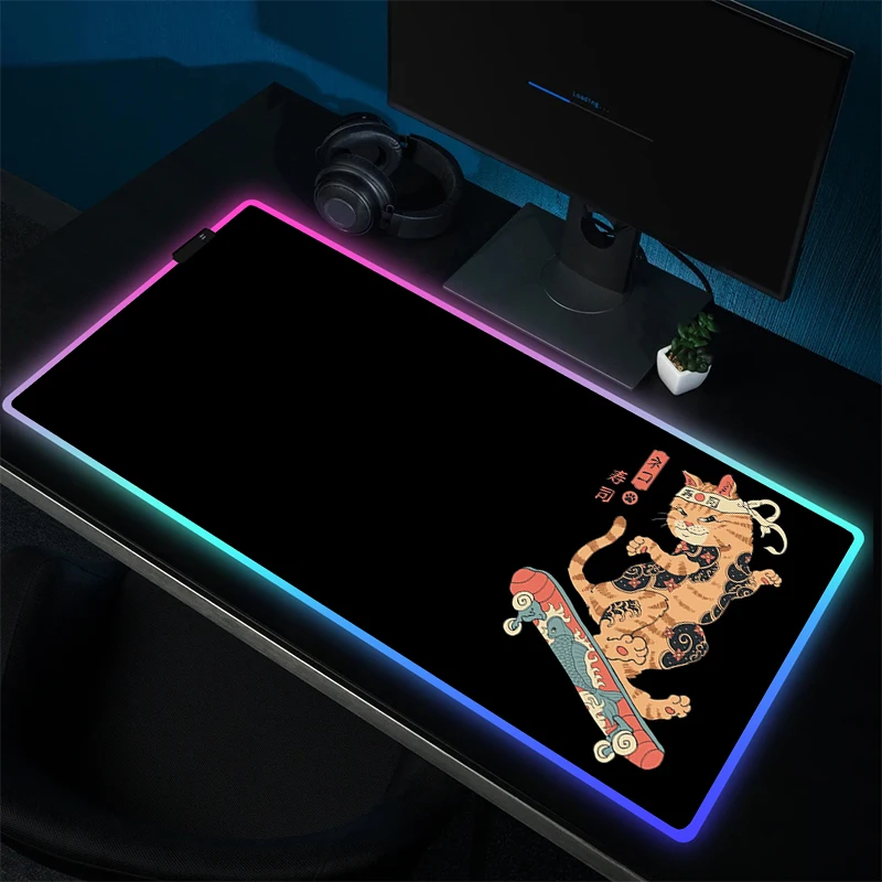 RGB коврик для мыши, японский коврик для мыши в виде кошки, большой игровой коврик для мыши, геймерский резиновый Настольный коврик, игровой нескользящий компьютерный ковер, аксессуары для детской мыши