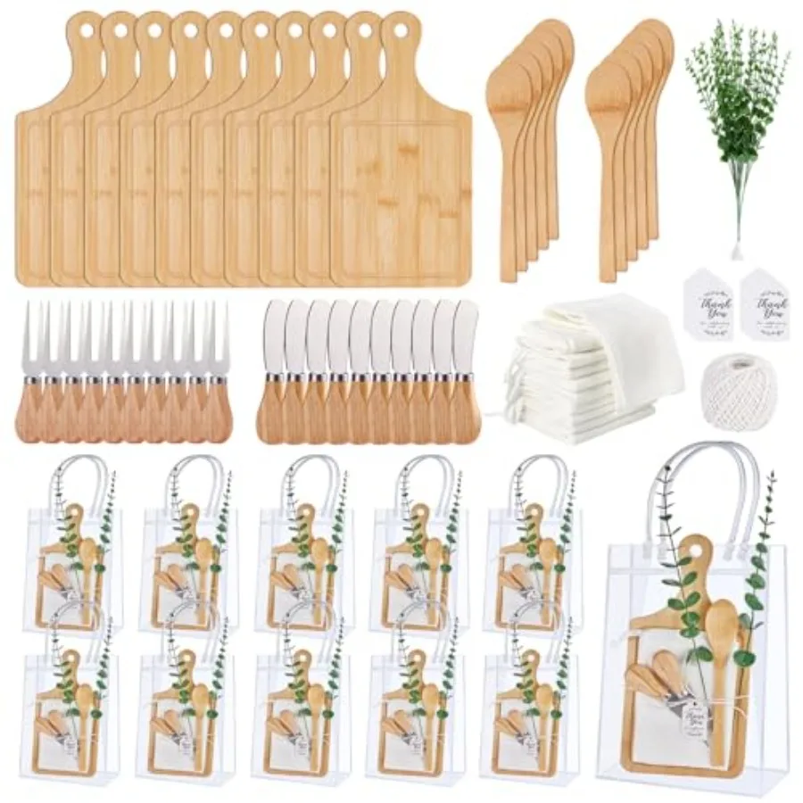

Baby Shower Prizes for Game Winners Bamboo Cheese Board Spoon Fork Butter Spreaders Plaid Towel Thank You Card and Gift Bags fo